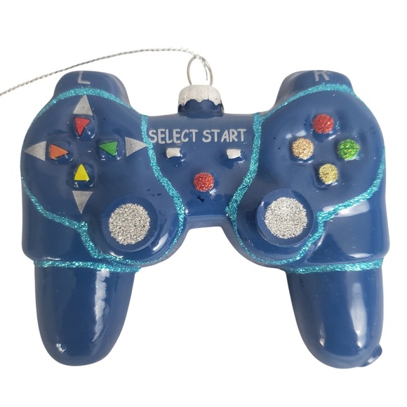 Transpac Other - Transpac Glass Christmas Ornament Blue Game Controller Christmas Tree Decoration